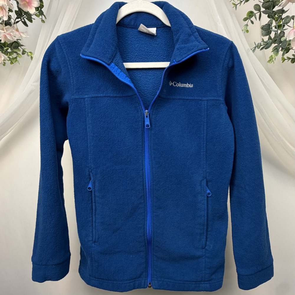 Columbia Boys Full Zip Fleece Jacket Blue Solid Pockets Size L (14/16)
